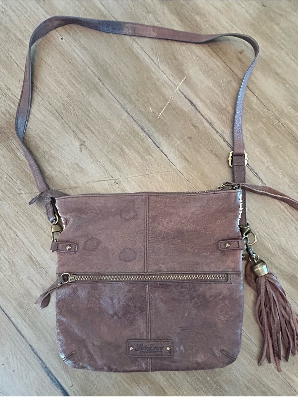 Lucky Brand Distressed Brown Leather Crossbody with Tassel